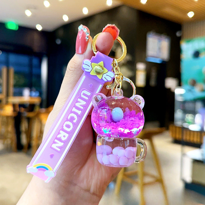 Wholesale Transparent Acrylic Quicksand Bear Cup Keychain